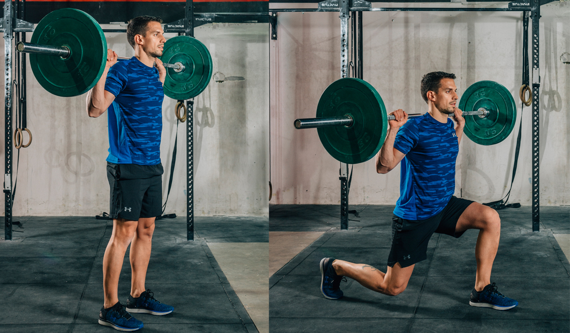 Zancada posterior con barra